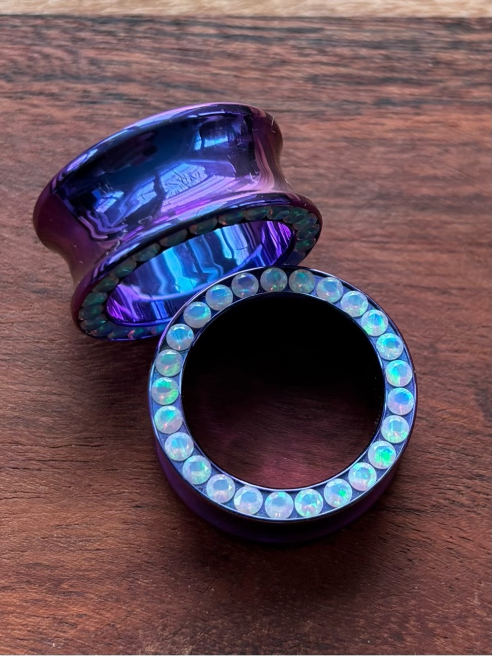 Titanium Iridescent Purple Ear Tunnel Plugs Opalescent Crystals 25mm 1” Gauge
